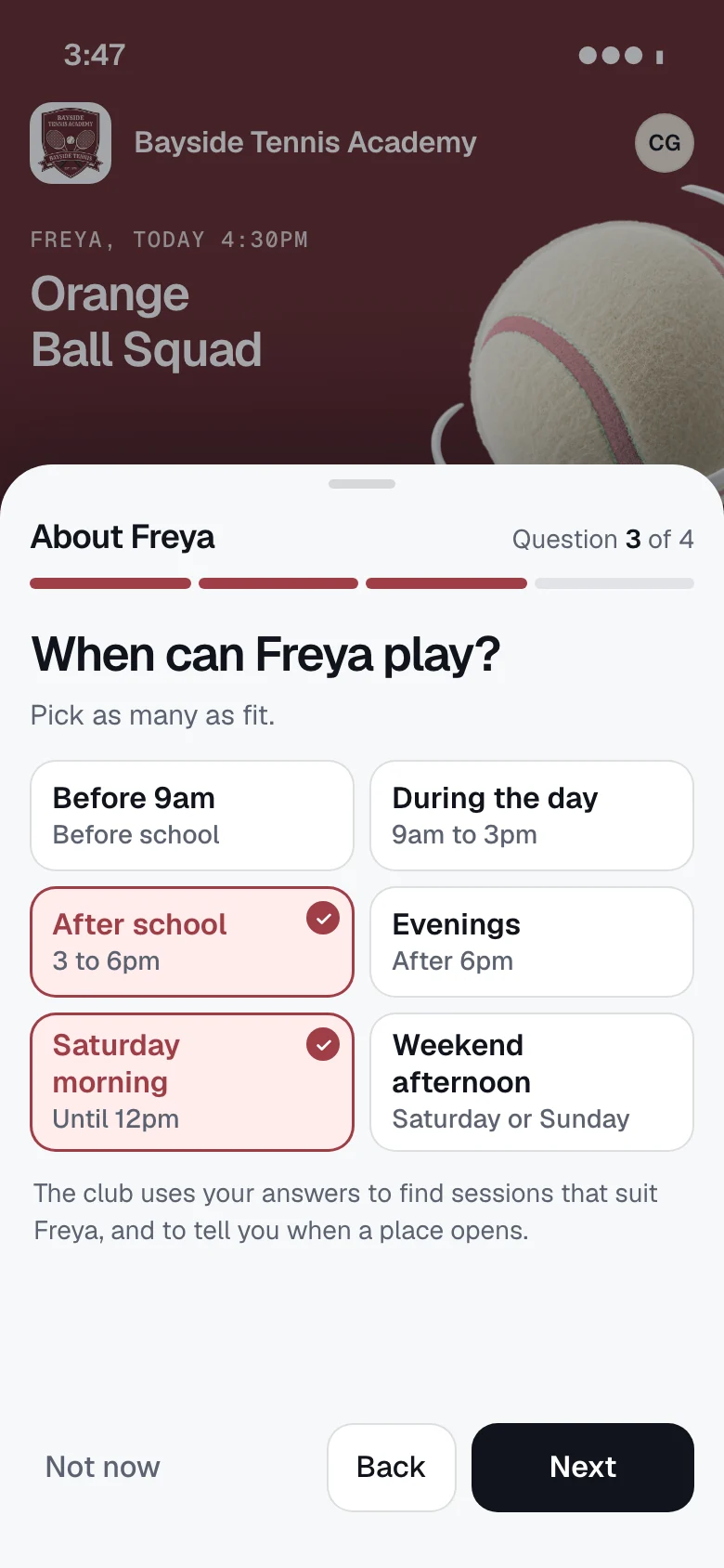 About the player: when they can play, before the request reaches the club